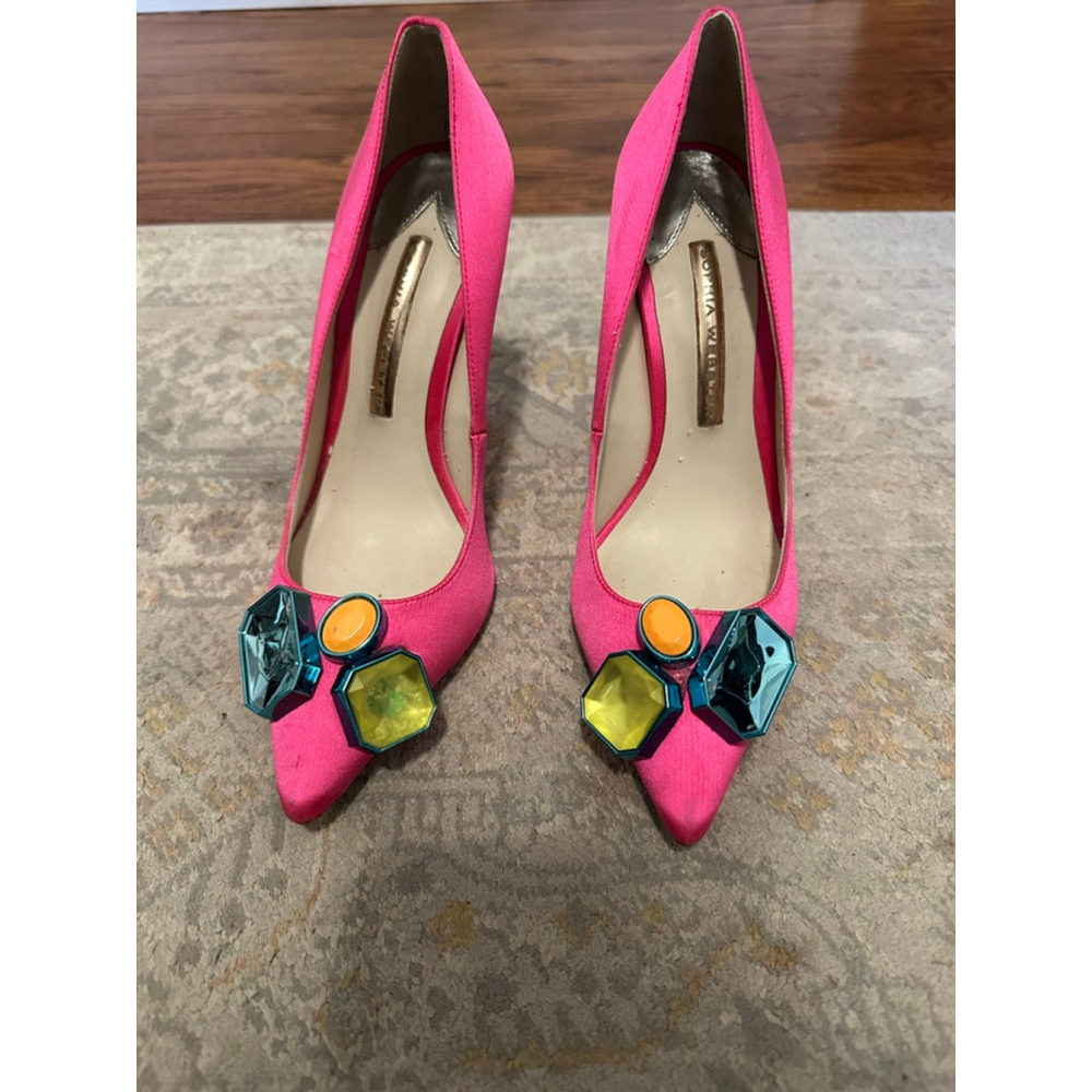 Women's Sophia Webster Pink Heels with Teal Embellishments Size 37 - Picture 2 of 8